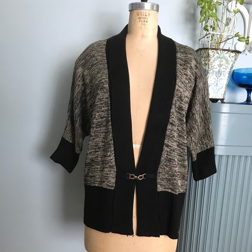 Black/Grey Tweed Cardigan with Buckle Closure